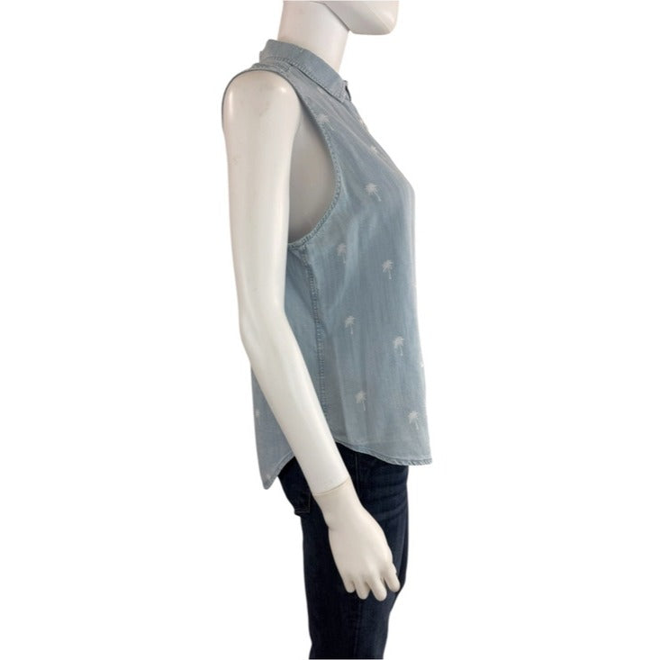 Rails Blue Mila Palms Sleeveless Chambray Button-down Size M