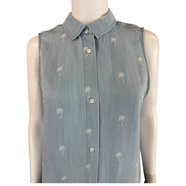 Rails Blue Mila Palms Sleeveless Chambray Button-down Size M