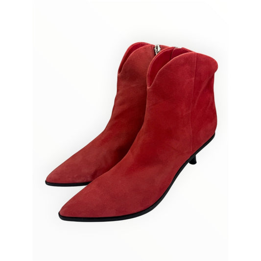 Sigerson Morrison Red Suede Hayleigh Kitten-Heel Bootie Size 39.5