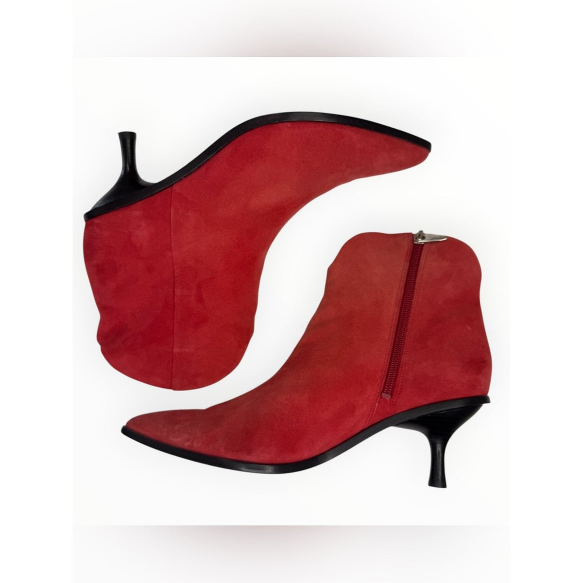 Sigerson Morrison Red Suede Hayleigh Kitten-Heel Bootie Size 39.5