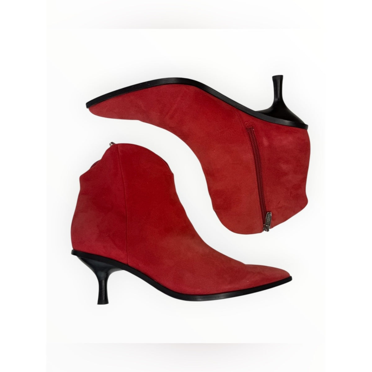 Sigerson Morrison Red Suede Hayleigh Kitten-Heel Bootie Size 39.5