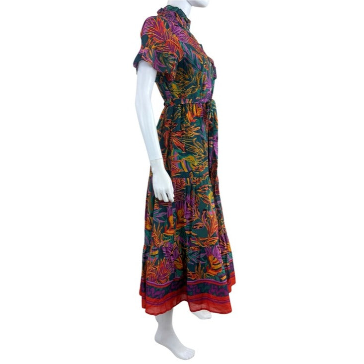 J. Marie Green Floral Asher Maxi Dress Size S