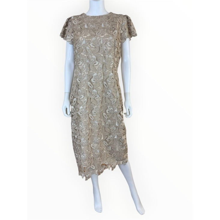 Antonio MELANI Tan Floral Lace Sheath Dress Size 12