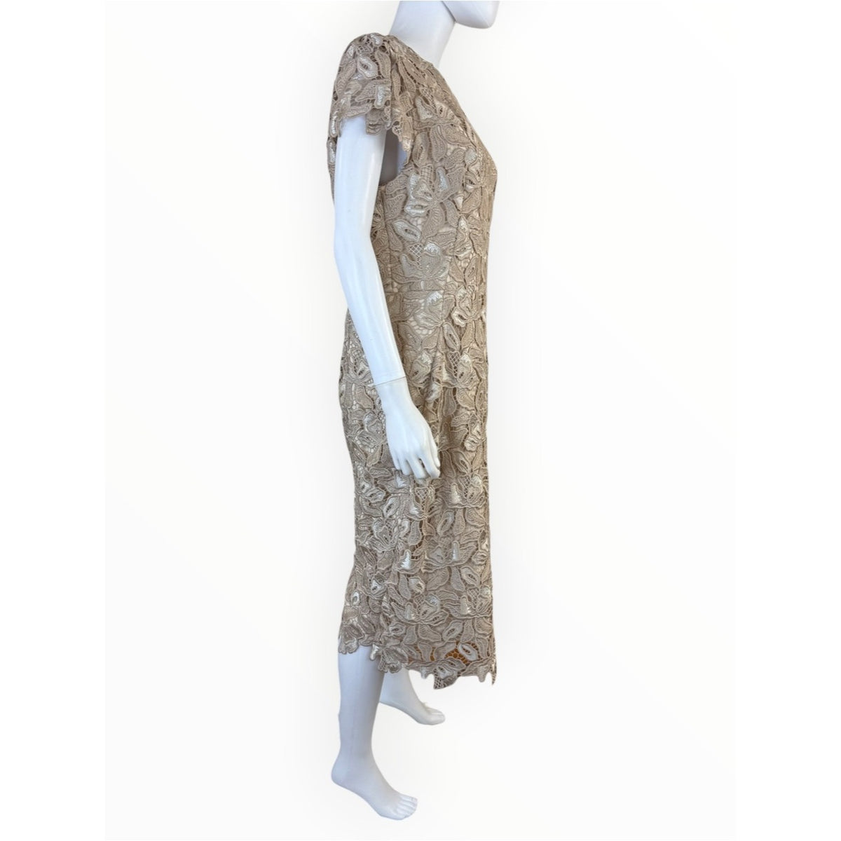 Antonio MELANI Tan Floral Lace Sheath Dress Size 12