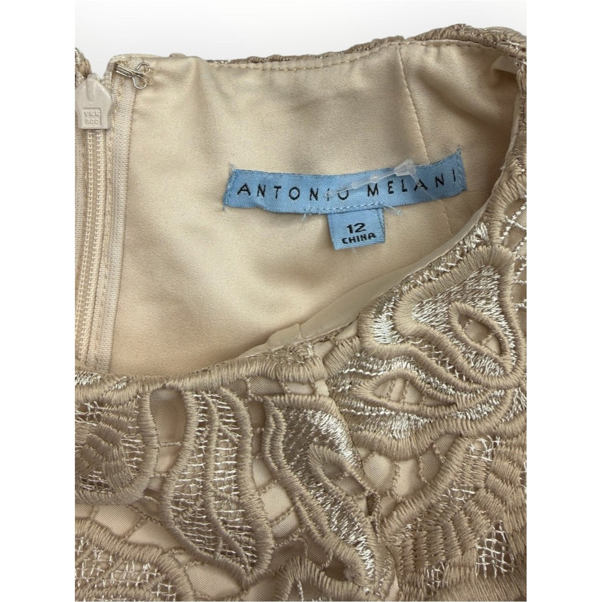 Antonio MELANI Tan Floral Lace Sheath Dress Size 12