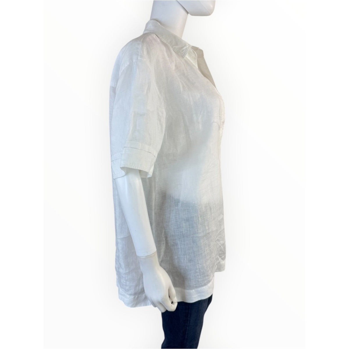 Lafayette 148 New York White "Pippen" Linen Blouse Size L