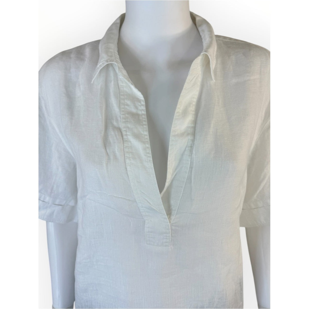 Lafayette 148 New York White "Pippen" Linen Blouse Size L