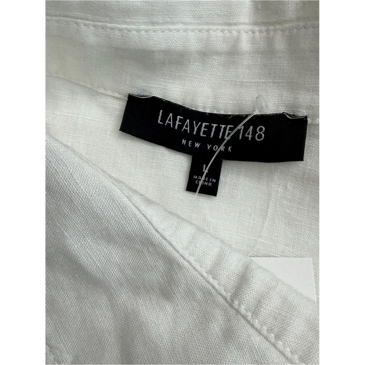 Lafayette 148 New York White "Pippen" Linen Blouse Size L