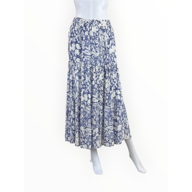 Cynthia Rowley NWT Blue Floral Tiered Maxi Skirt Size XS