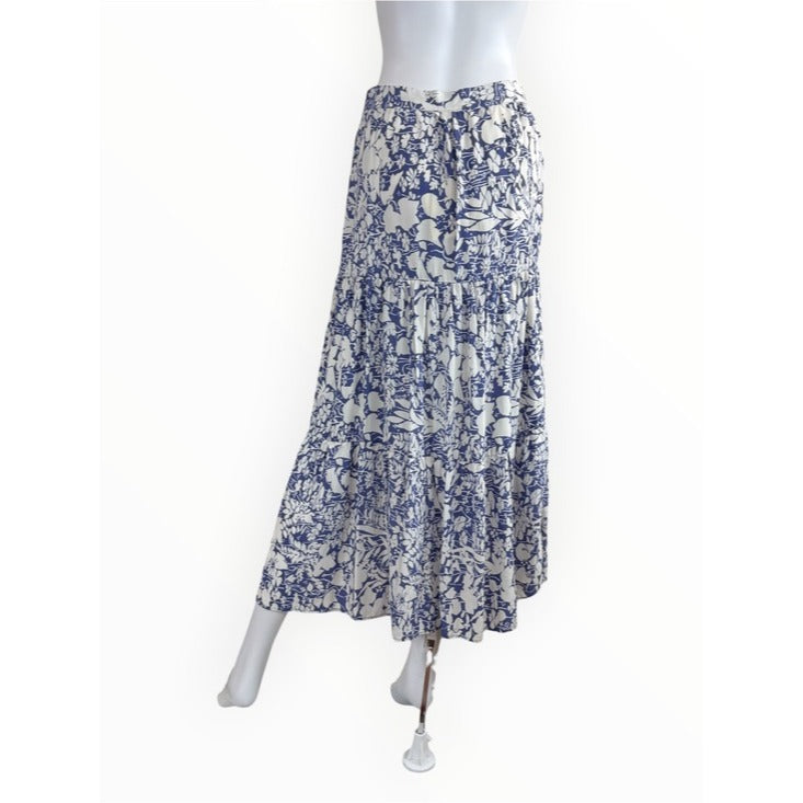 Cynthia Rowley NWT Blue Floral Tiered Maxi Skirt Size XS