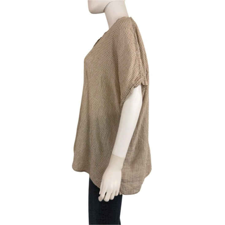 Eileen Fisher Brown Plaid 100% Organic Linen Button-down Top Size 2X
