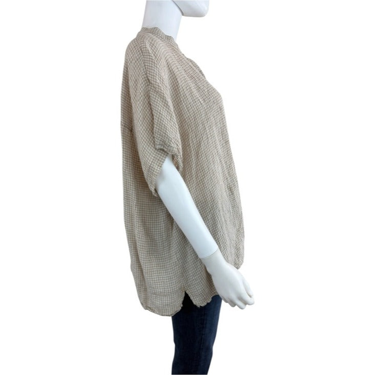Eileen Fisher Brown Plaid 100% Organic Linen Button-down Top Size 2X