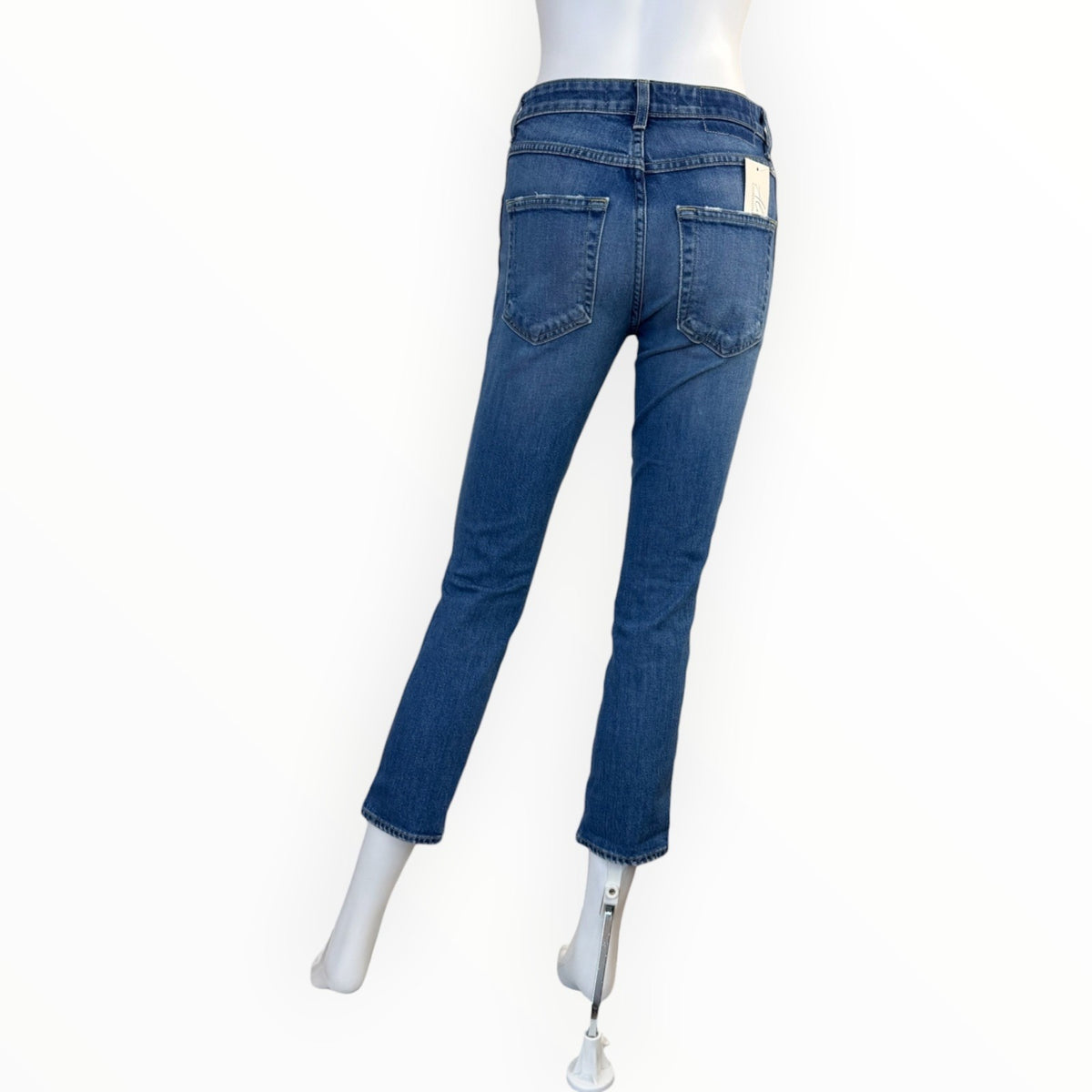 AMO Babe High Rise Slim Straight Jeans Thrifted W/ Destroy Blue Size 26