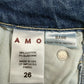 AMO Babe High Rise Slim Straight Jeans Thrifted W/ Destroy Blue Size 26