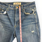 AMO Babe High Rise Slim Straight Jeans Thrifted W/ Destroy Blue Size 26