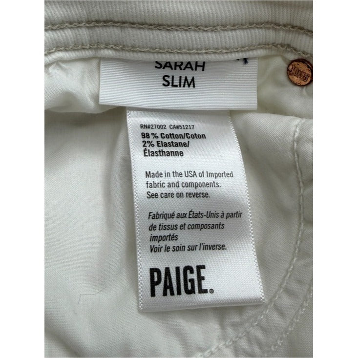 PAIGE White Sarah Slim High Rise Cropped Jeans Size 28