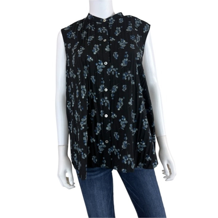 Vince Black Floral Dandelion Print Blouse Size XL
