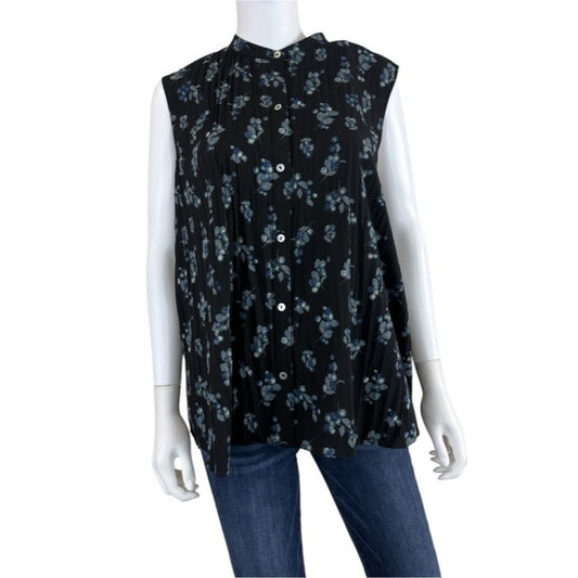 Vince Black Floral Dandelion Print Blouse Size XL