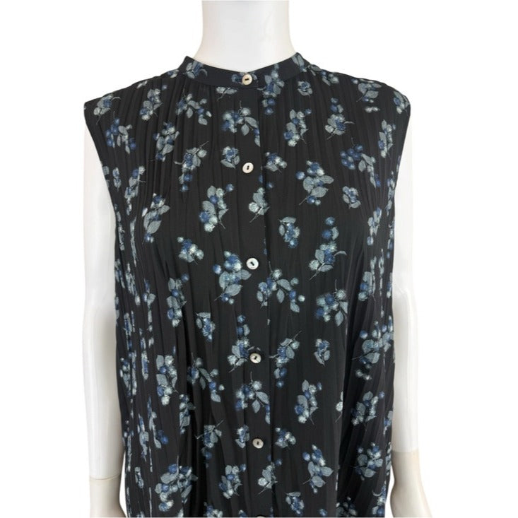 Vince Black Floral Dandelion Print Blouse Size XL