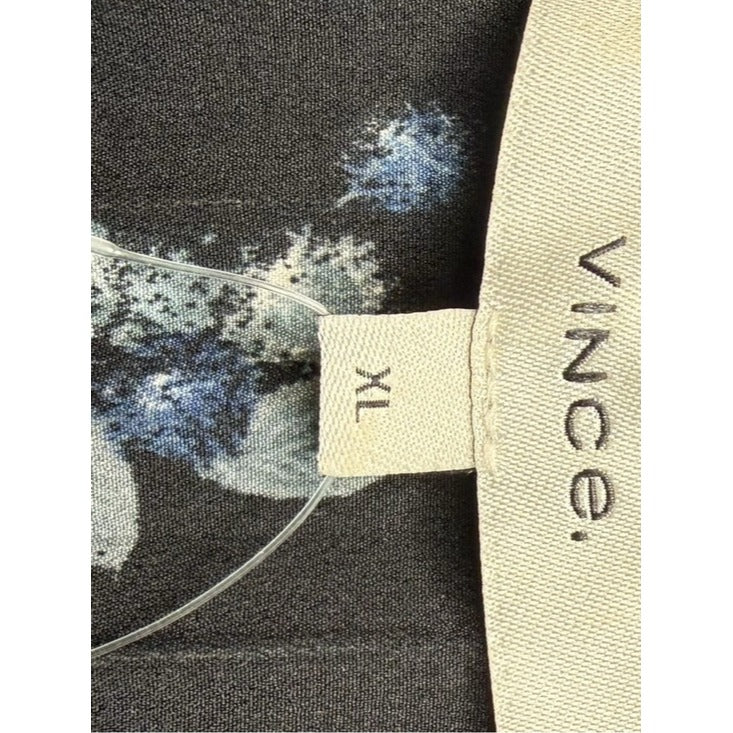 Vince Black Floral Dandelion Print Blouse Size XL
