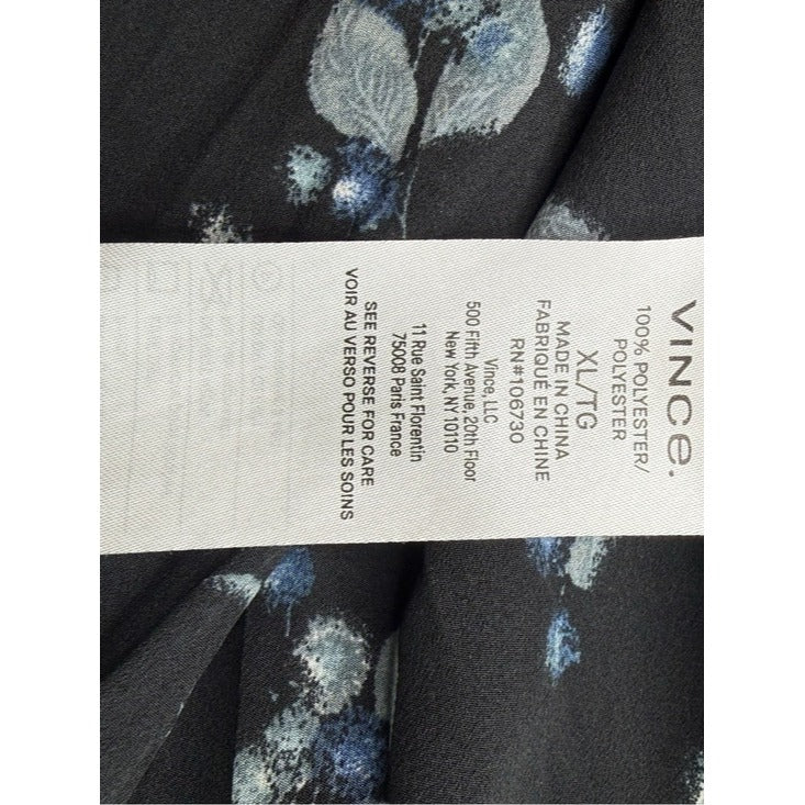 Vince Black Floral Dandelion Print Blouse Size XL