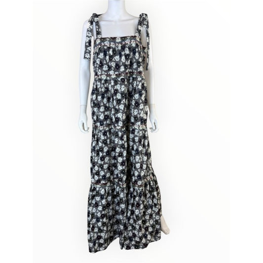 Warm Clothing Big Love Black Floral Tie Strap Tiered Maxi Dress Size M