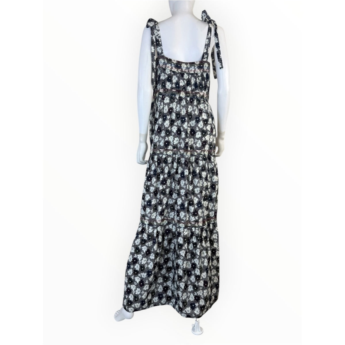 Warm Clothing Big Love Black Floral Tie Strap Tiered Maxi Dress Size M