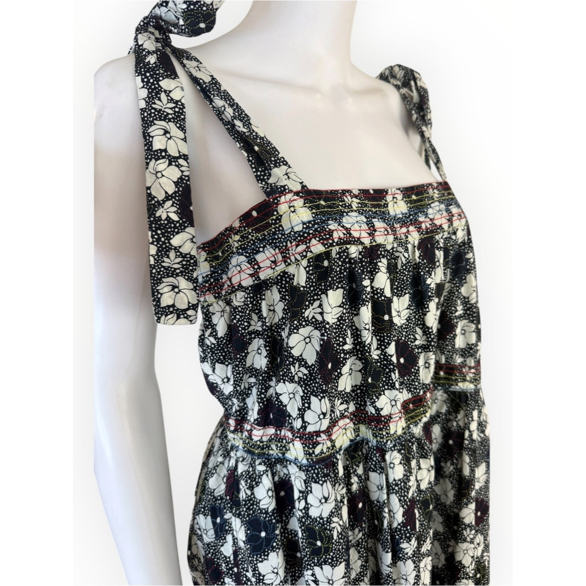 Warm Clothing Big Love Black Floral Tie Strap Tiered Maxi Dress Size M