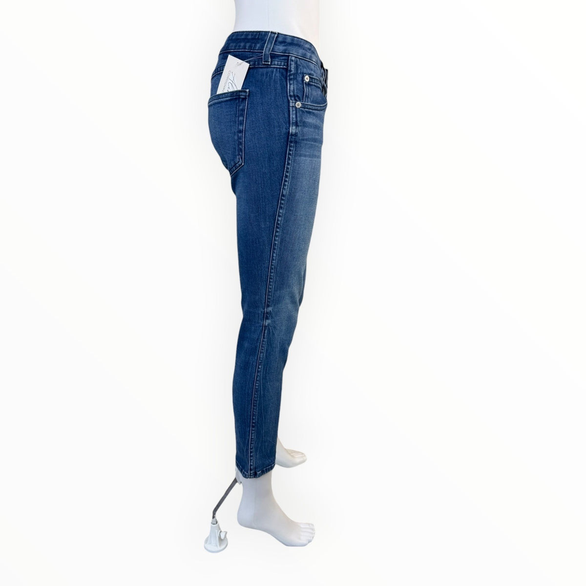 AMO Kate Mid Rise Slim Straight Jeans Blue Gem Medium Wash Stretch Size 26