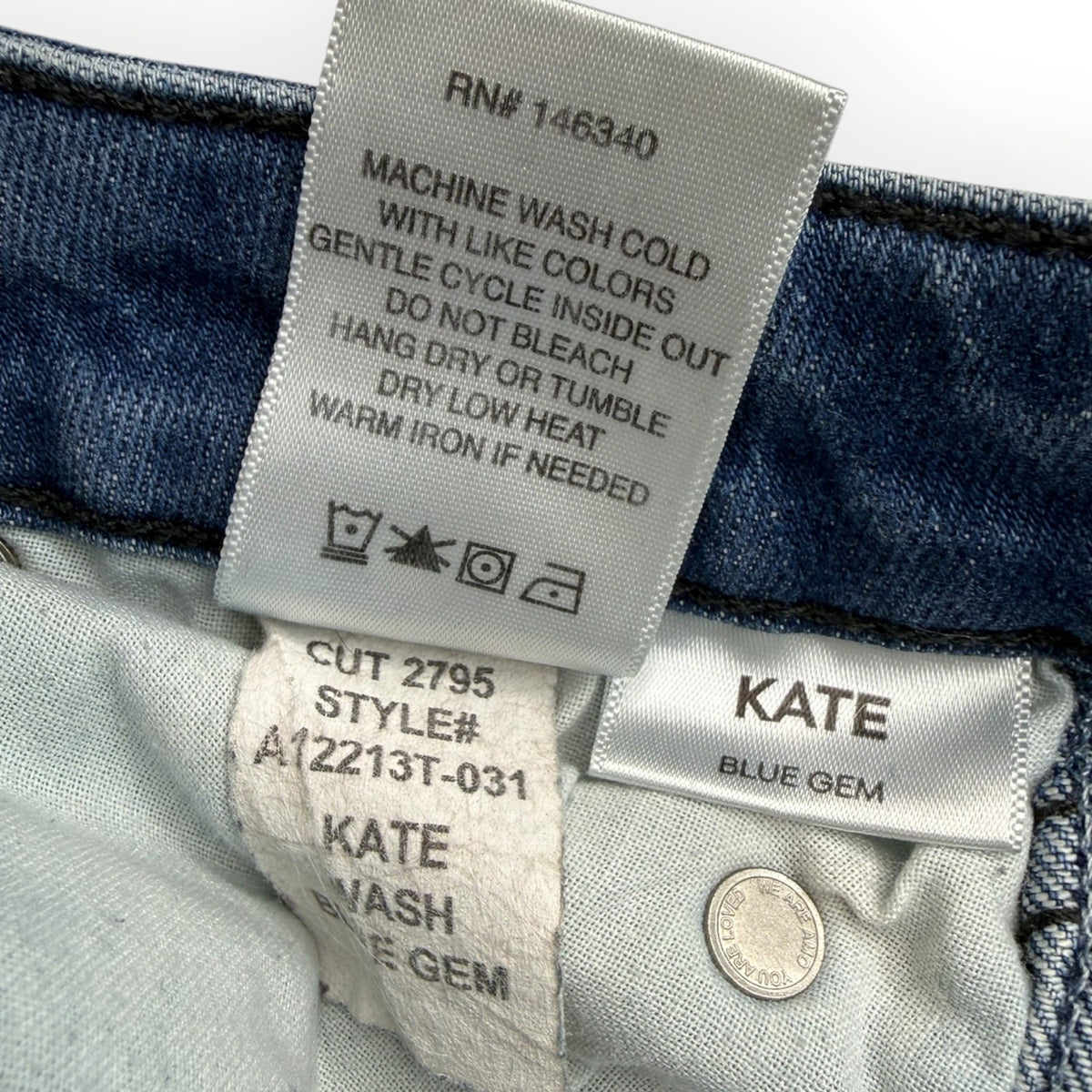 AMO Kate Mid Rise Slim Straight Jeans Blue Gem Medium Wash Stretch Size 26