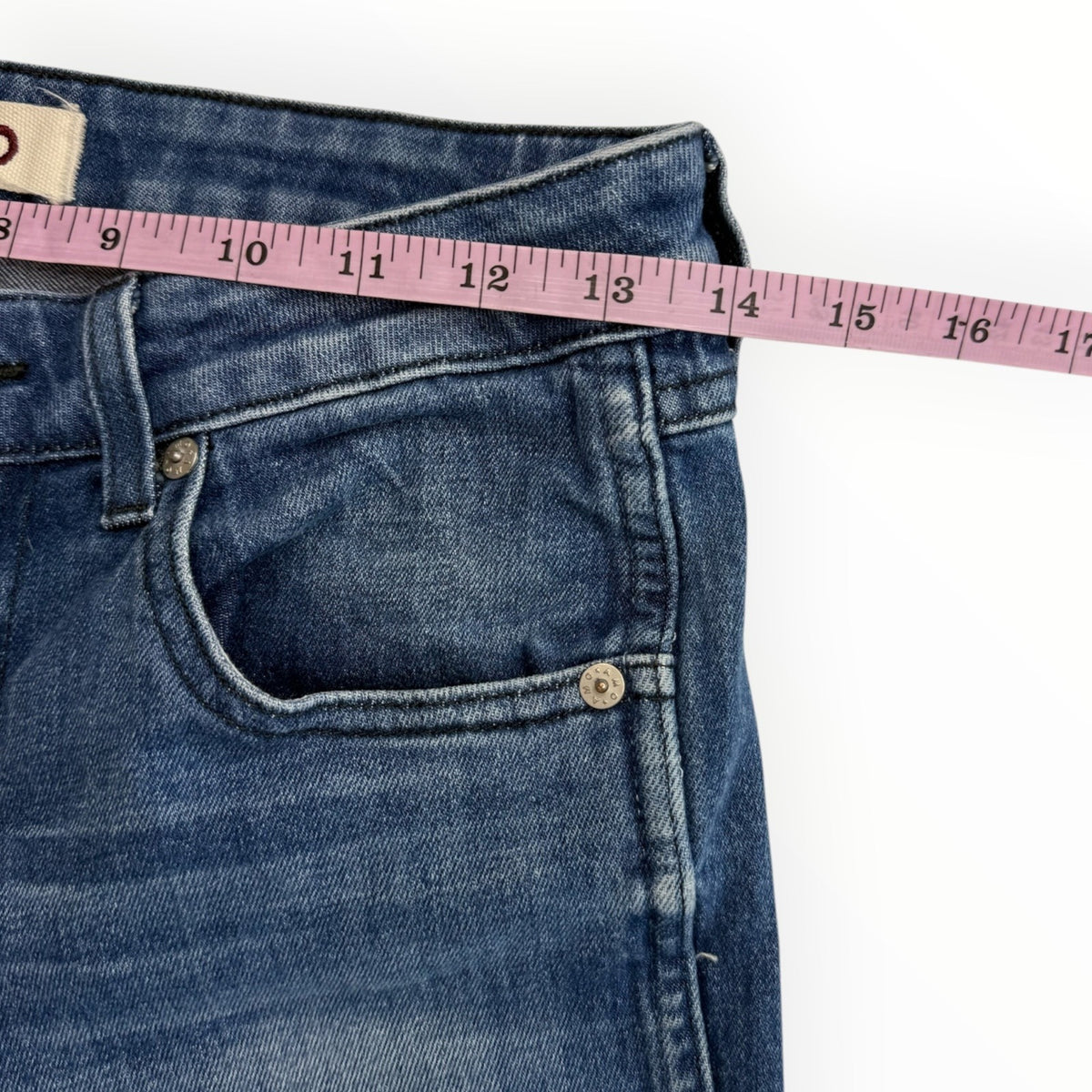 AMO Kate Mid Rise Slim Straight Jeans Blue Gem Medium Wash Stretch Size 26