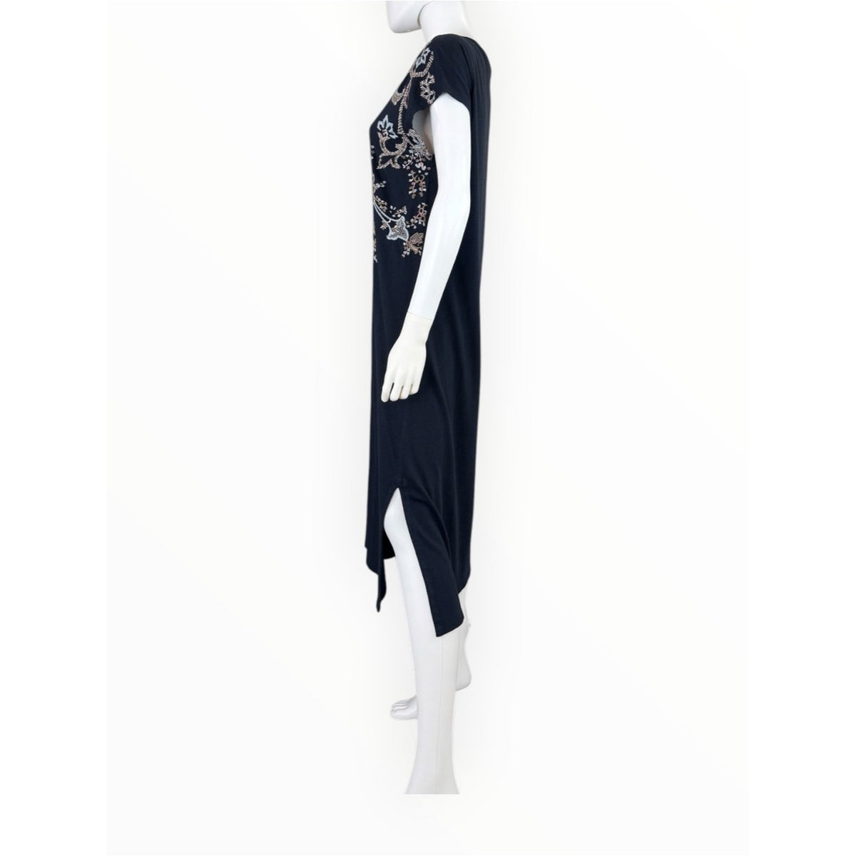 J. Jill Embroidered Navy Midi Dress Size Small