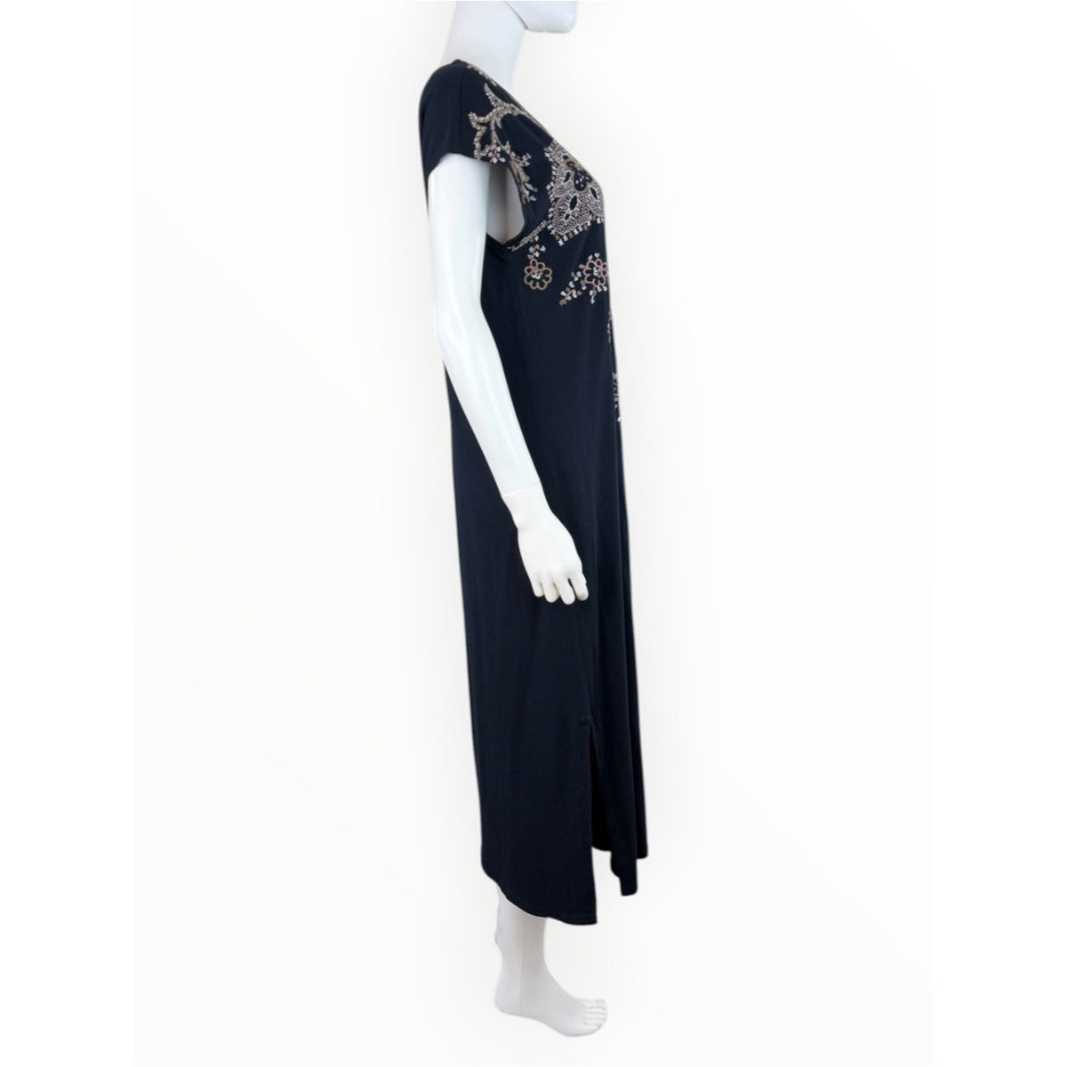 J. Jill Embroidered Navy Midi Dress Size Small