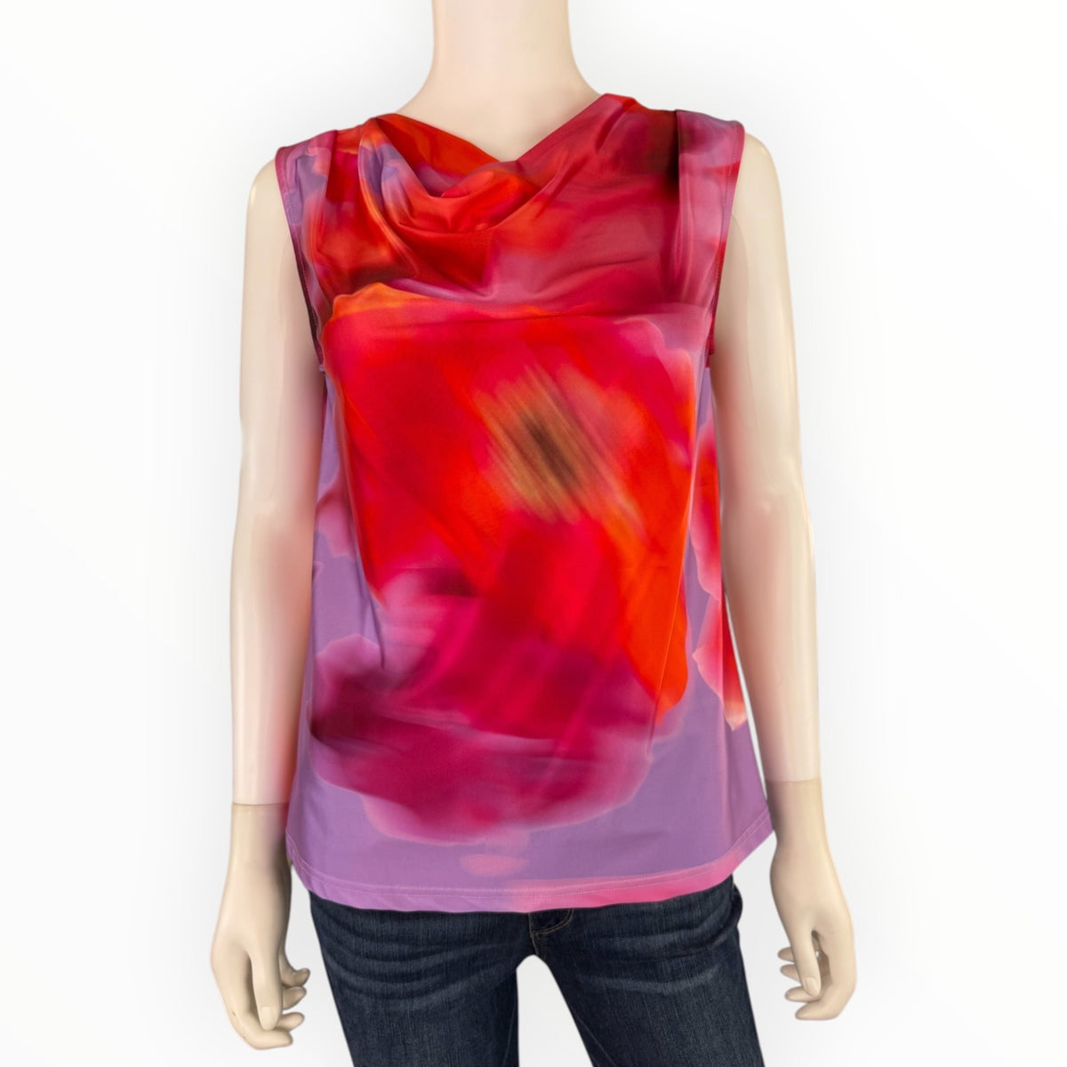 Lysse NWT Womens Sleeveless Floral Print Cowl Neck Top Multicolor Size S