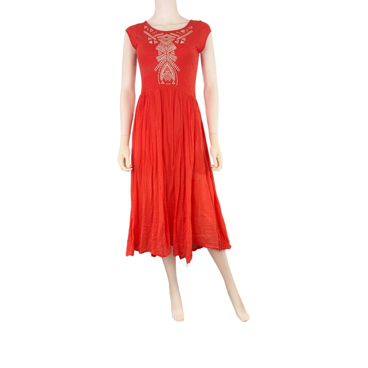 Free People Coral Embroidered Open-Back Cap Sleeve Midi Dress XS
