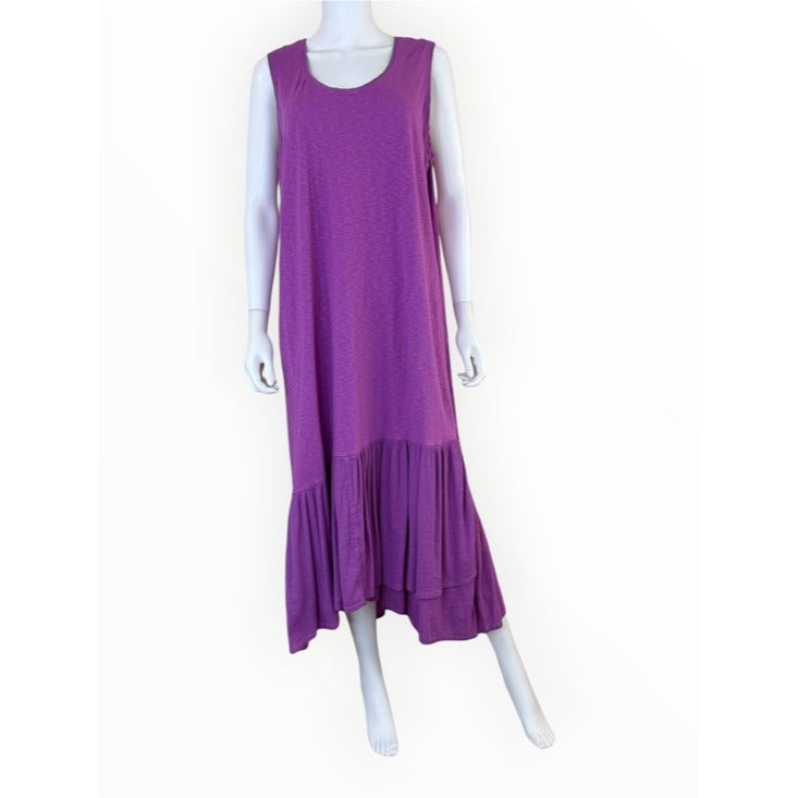 J. Jill Purple Mixed Media Flounced-Hem Knit Maxi Dress Size XL