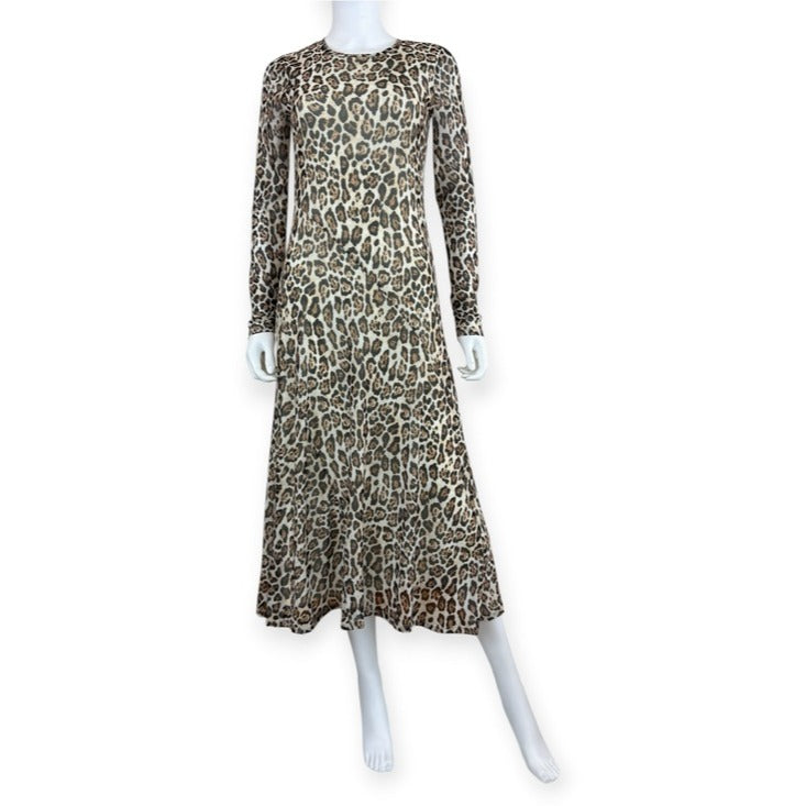 Rachel Zoe Brown Leopard Print Mesh Midi Dress Size S
