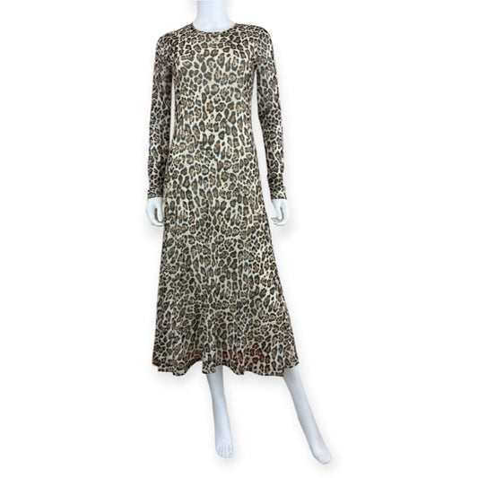 Rachel Zoe Brown Leopard Print Mesh Midi Dress Size S