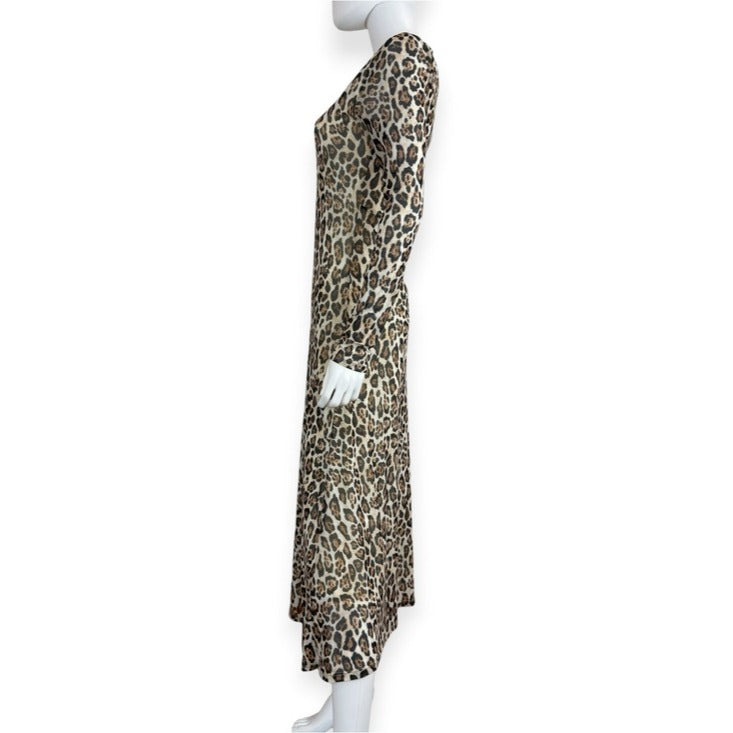Rachel Zoe Brown Leopard Print Mesh Midi Dress Size S