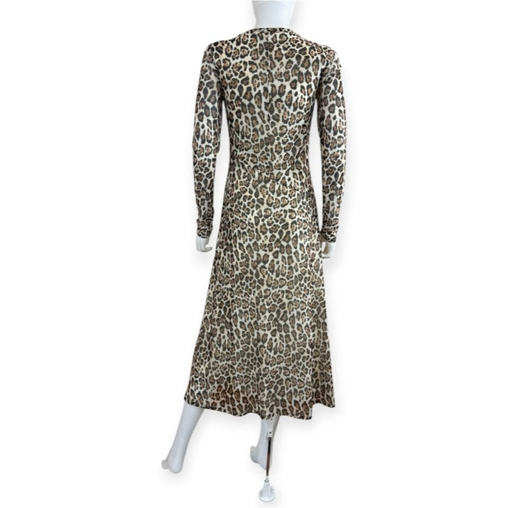 Rachel Zoe Brown Leopard Print Mesh Midi Dress Size S