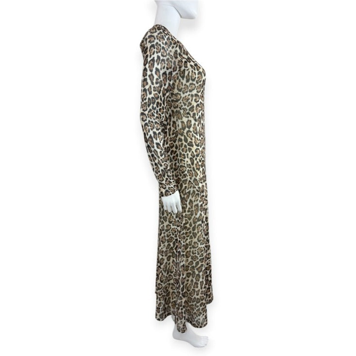 Rachel Zoe Brown Leopard Print Mesh Midi Dress Size S