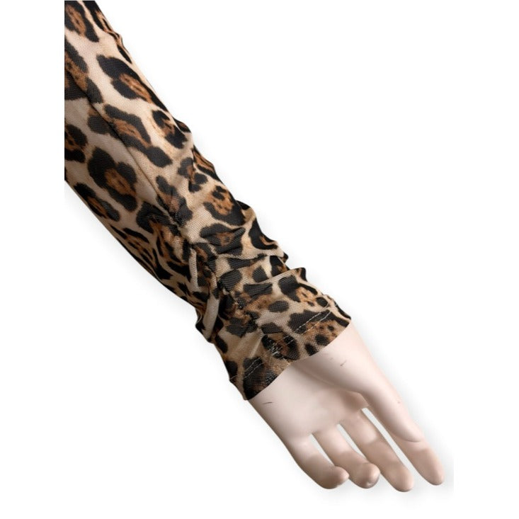 Rachel Zoe Brown Leopard Print Mesh Midi Dress Size S
