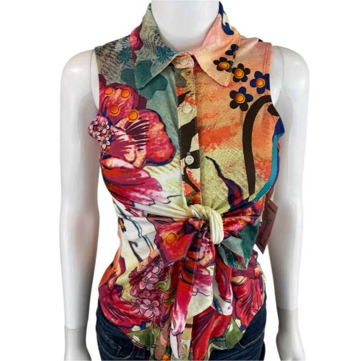IQ Paris Floral Abstract Sleeveless Top Size M