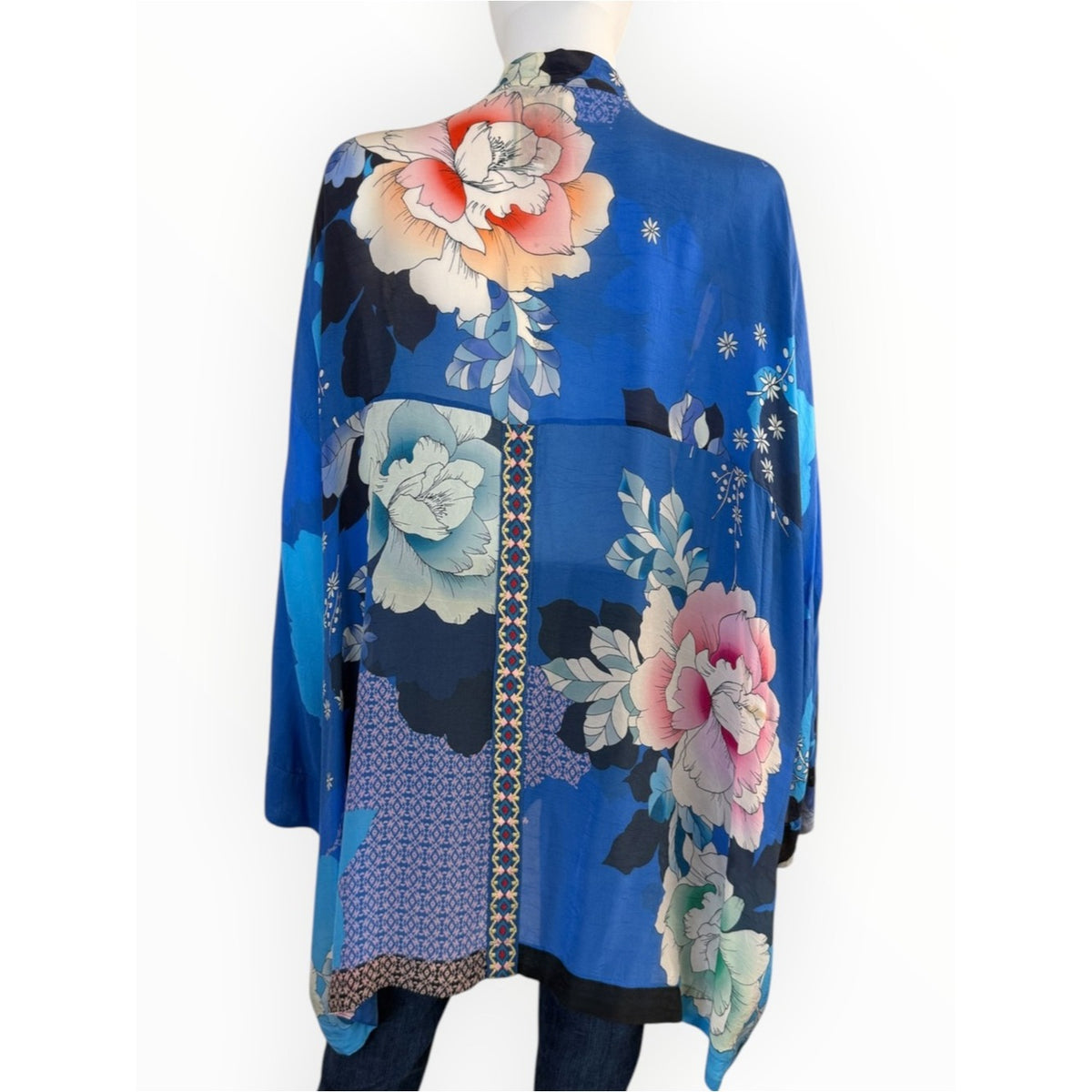 Johnny Was Blue Dolce Floral-Print Georgette Kimono Jacket Size 1X