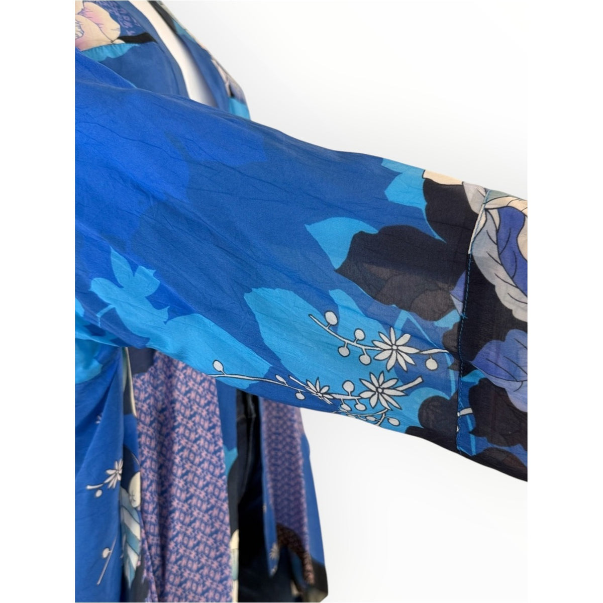 Johnny Was Blue Dolce Floral-Print Georgette Kimono Jacket Size 1X