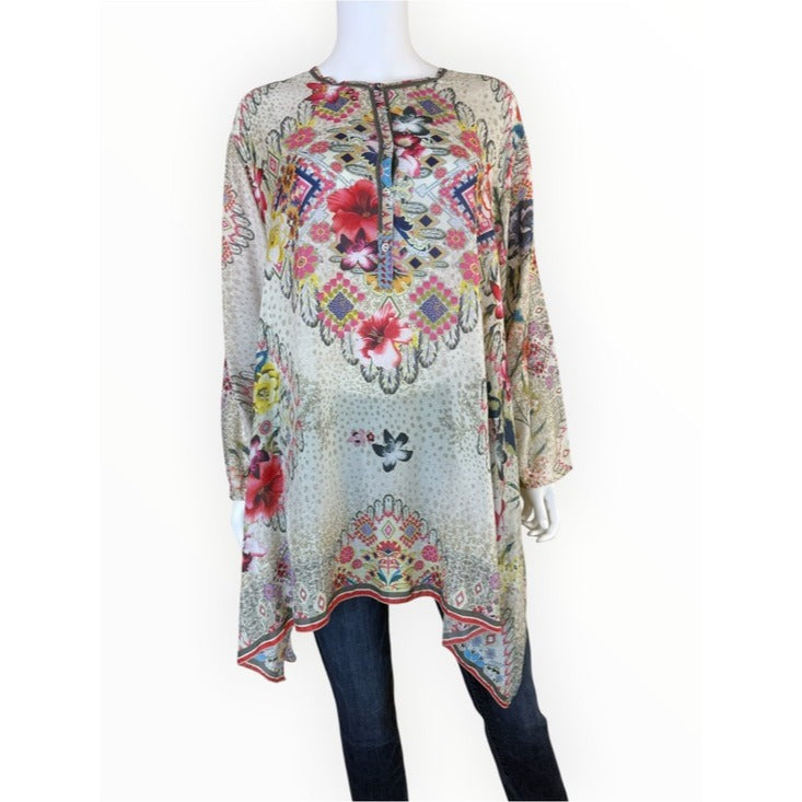 Johnny Was 100% Silk Print Tunic Size 3X