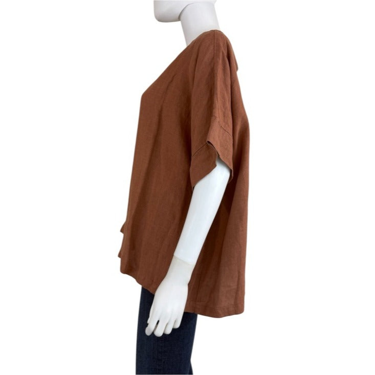 BRYN Walker Brown 100% Linen Boxy Top Size XXL