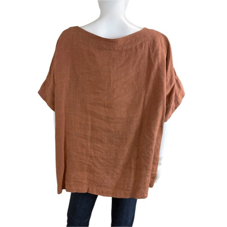 BRYN Walker Brown 100% Linen Boxy Top Size XXL