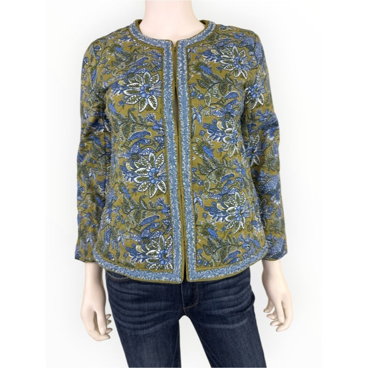 Talbots Quilted Floral Jacket – Olive Green & Lakeshore Blue Size XS