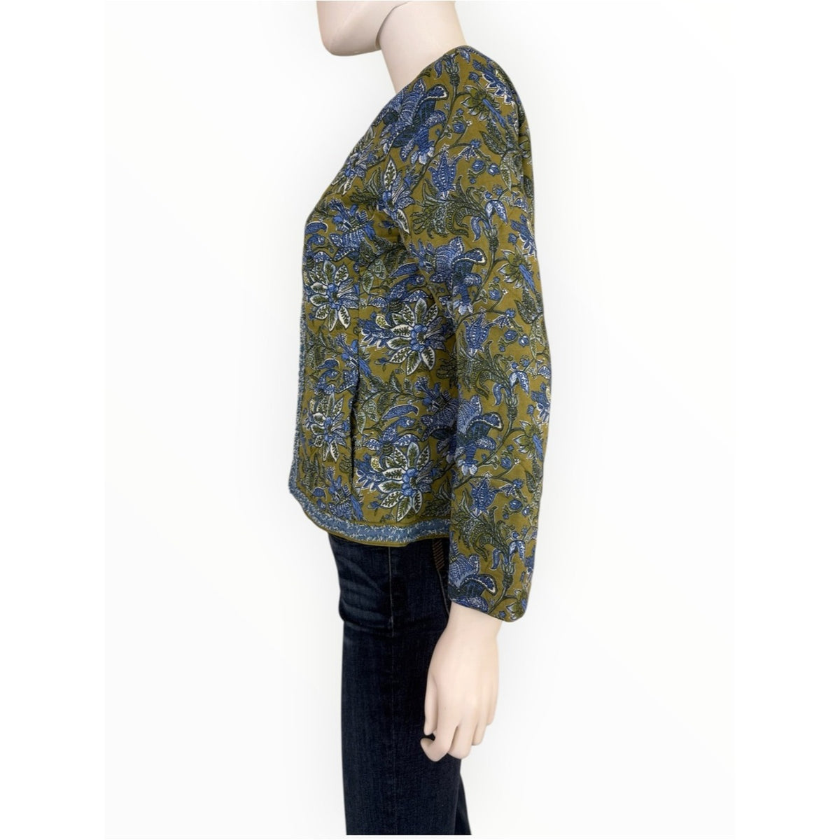 Talbots Quilted Floral Jacket – Olive Green & Lakeshore Blue Size XS